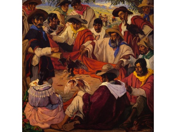 Riña de gallos, óleo sobre tela (Primer Premio Salón de Otoño, Rosario, 1917) de Jorge Bermúdez (1883-1926)