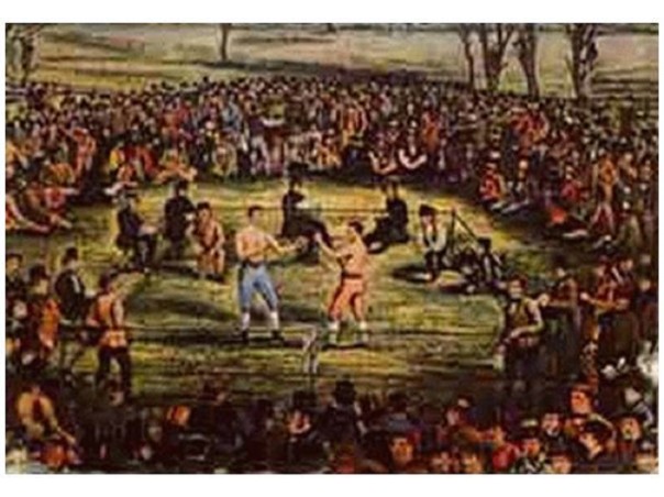 Ilustración del primer combate de boxeo de la era moderna, en 1861